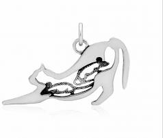 Cat Stretching Pendant- Sterling Silver