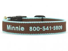 Dog Collars: 5/8" or 1" Wide Brown and Aqua Bamboo Embroidered Collar