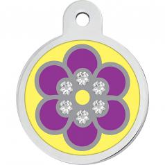 Engraved ID Tag:  Large Round Flower with Crystals