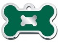 Engraved ID Tag:  Small Bone Shape Chrome with Green Epoxy