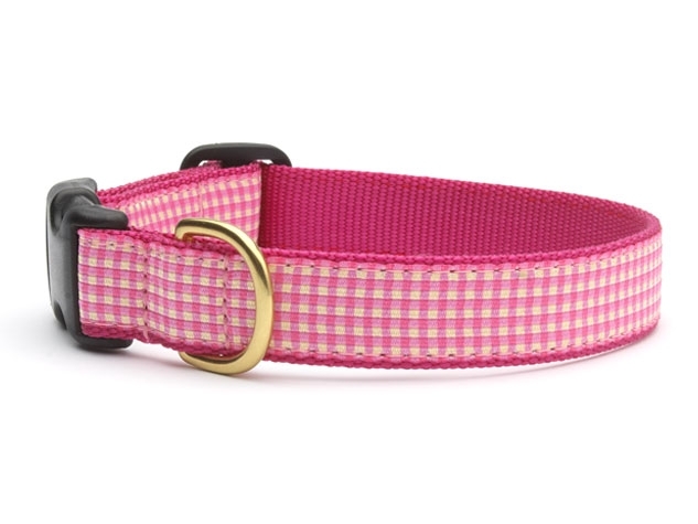 Dog Collars: 5/8" or 1" Wide Pink Gingham Clip Collar