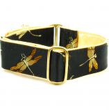 Dog Collars:  Dragonflies Black & Gold 1.5" Wide