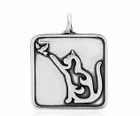 Cat with Bird Pendant- Sterling Silver
