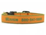 Dog Collars: 5/8" or 1" Wide Tangerine and Pine Green Bamboo Embroidered Collar